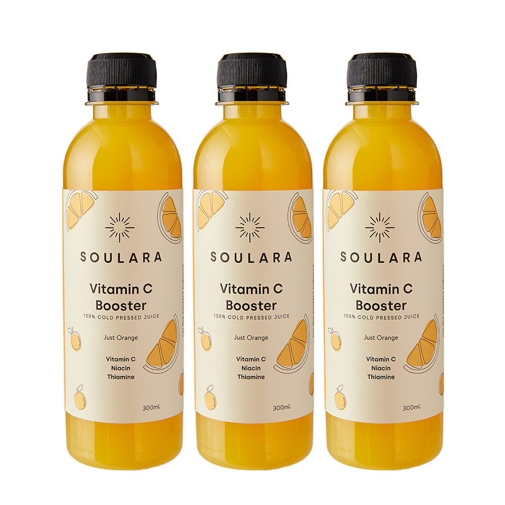 Cold pressed orange juice from Soulara vegan ready made meals.