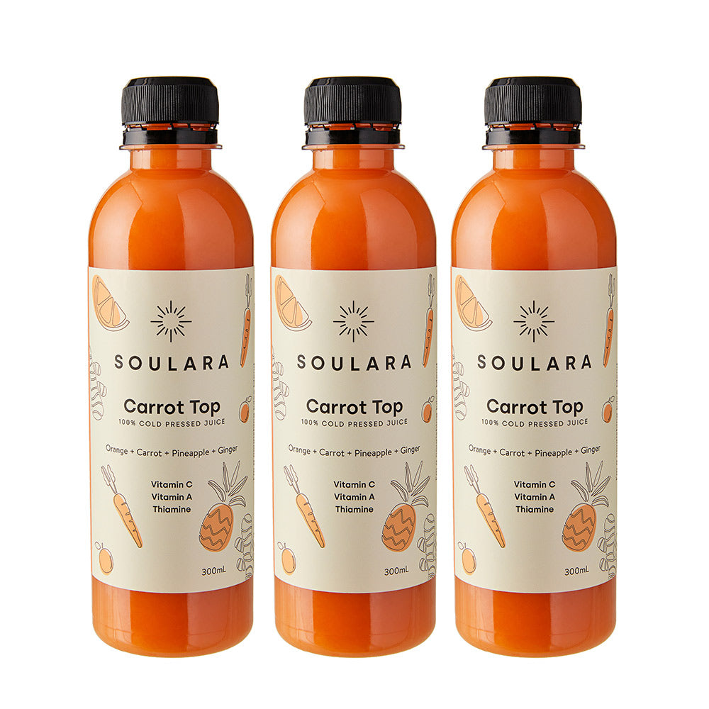 Cold pressed carrot juice from Soulara vegan ready made meals.