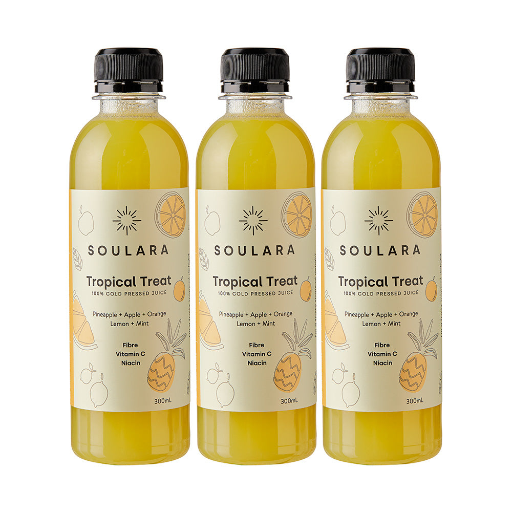 Cold pressed tropical juice from Soulara vegan ready made meals.