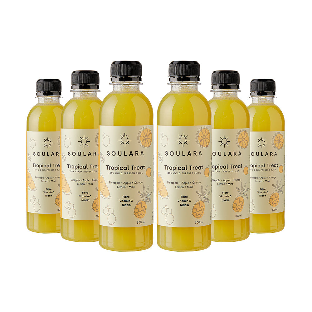 Cold pressed tropical juice value pack from Soulara vegan ready made meals.